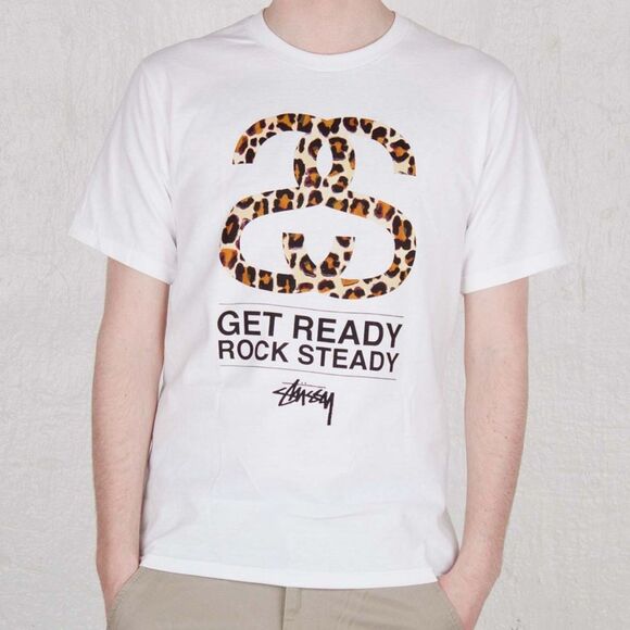 Stussy SS Leopard T-Shirt White Get Ready Rock Steady Men's XL 1902969-1201 - Picture 1 of 5